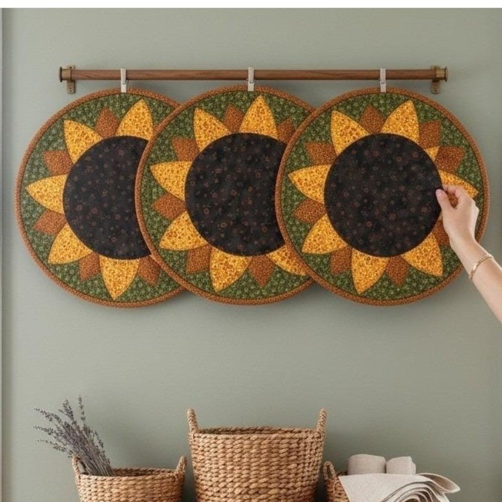 Vintage Sunflower Quilted Wall Decor - Patchwork Floral Rustic Boho Cottagecore